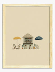 Poster Strandbar unter Sonnenschirmen