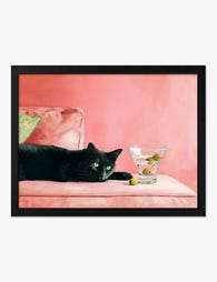 Black Cat & Olive Hour Art Print Black
