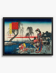 River Dusk by Hiroshige Canvas Print Black