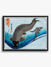 Koi in Blue by Hiroshige Canvas Print Black
