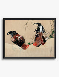 Gamecocks by Hokusai Canvas Print Black