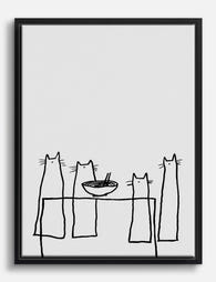 Cat Gathering at the Table Canvas Print Black
