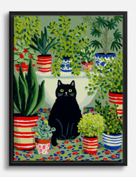 Cat Among the Houseplants Canvas Print Black