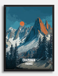 Chamonix Alpine Peaks Canvas Print Black