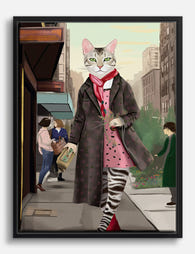 Chic Cat Strolls NYC Canvas Print Black