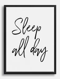 Sleep All Day Script Canvas Print Black