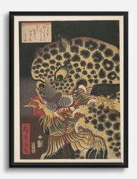 Leopard & Eagle by Hiroshige Canvas Print Black