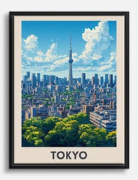 Tokyo Skyline Charm Canvas Print Black