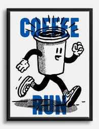 Coffee Run Cartoon Canvas Print Black