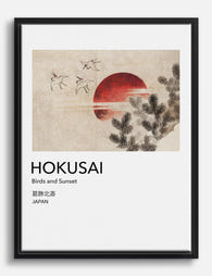 Hokusai Birds at Sunset Canvas Print Black