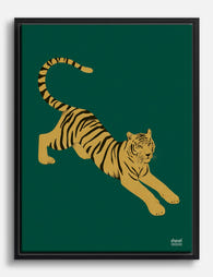 Golden Tiger on Emerald Canvas Print Black