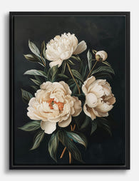 Moody Ivory Peonies Canvas Print Black
