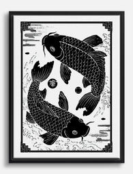 Yin & Yang Koi Harmony Canvas Print Black