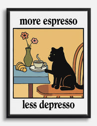 Espresso Cat Cheer Canvas Print Black
