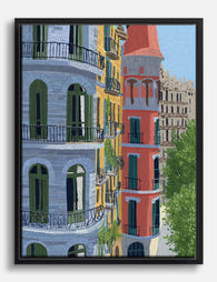 Barcelona Balcony Charm Canvas Print Black