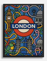 Playful London Landmarks Canvas Print Black