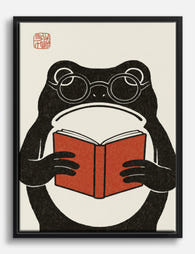 Bookish Frog with Glasses Canvas Print Black