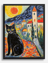Sunlit Cat in Gubbio Canvas Print Black