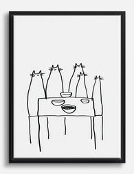 Cat Gathering at the Table Canvas Print Black