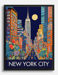 Vibrant NYC Nightscape Canvas Print Black