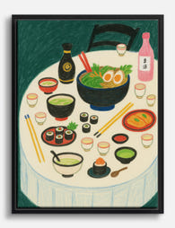 Cozy Japanese Feast Canvas Print Black