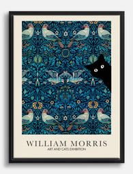 William Morris Cat & Birds Canvas Print Black
