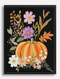 Autumn Pumpkin Blooms Canvas Print Black