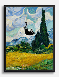 Van Gogh Cat in the Wheat Field Canvas Print Black