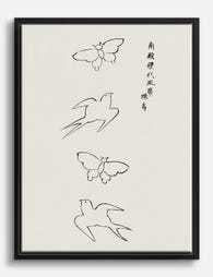Swallows and Butterflies by Taguchi Tomoki Canvas Print Black
