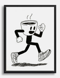Running Coffee Character Canvas Print Black