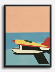 Vibrant Seaplane Escape Canvas Print Black