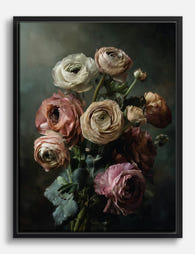 Moody Ranunculus Bouquet Canvas Print Black