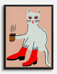 Sassy Cat in Red Boots Canvas Print Black