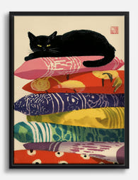 Cat on Colorful Pillows Canvas Print - Black
