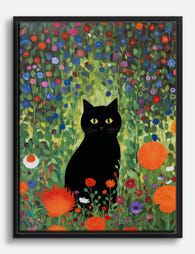 Black Cat in Klimt Garden Canvas Print Black
