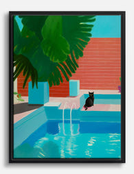 Poolside Cat by Hockney Canvas Print Black