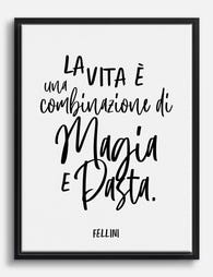 Fellini Magia & Pasta Quote Canvas Print Black