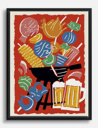 Backyard Grill Party Pop Canvas Print Black