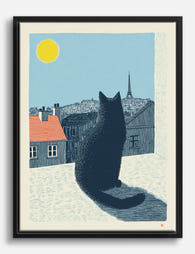 Parisian Cat View Canvas Print Black