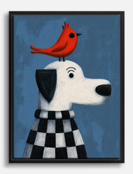Checker Pup & Cardinal Charm Canvas Print Black