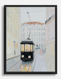 Lisbon Tram Street Scene Canvas Print Black