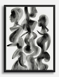 Flowing Silhouette Figures Canvas Print Black