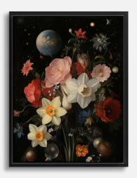 Cosmic Florals Bouquet Canvas Print Black