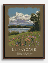 Riverbank Wildflowers Scene Canvas Print Brown