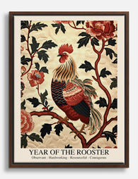 Rooster Flourish in Morris Style Canvas Print Brown