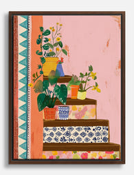 Patterned Steps & Potted Greens Canvas Print Brown
