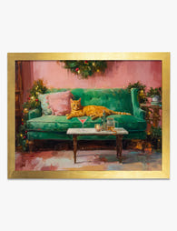 Festive Feline Lounge Art Print Gold