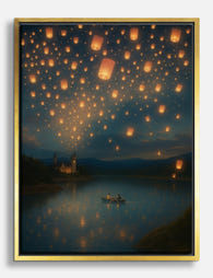 Lanterns Over Still Waters Canvas Print Gold