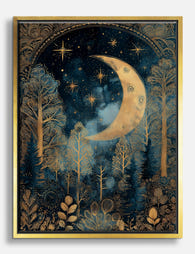 Moonlit Forest Whimsy Canvas Print - Gold