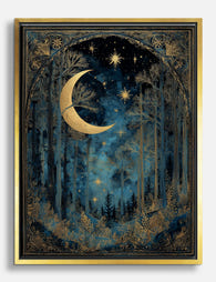 Moonlit Forest Enchantment Canvas Print - Gold